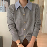 Sense Polo Got Fake Two Knitted Cardigan Women's 2024 Spring Shirt With College Style Sweater Coat In The Collar.-Outfit