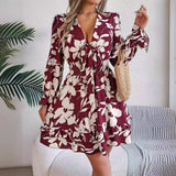 2025 Leisure Flowers Long Sleeve Wood Ear A Skirt Women's