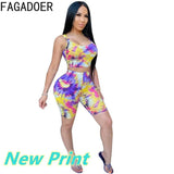Women Tie Dye Print 2 Pieces Sets Tracksuits Crop Top Side Lace-Up Bandage Shorts Ladies Sexy Tracksuits Hollow