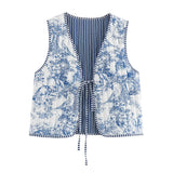 Fongt Literary Retro Wearing Waist Vest Vest Printed Tie Cotton Vest