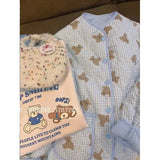Preppy V-neck Quilted Parkas Cute Bear Full Printed Cartoon Sky Blue Warm Winter Jackets Female Students Kawaii