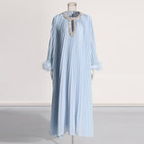Famous Dress 2025 Spring New Temperament Fashion Design With Diamond Feathers Spliced Solid Color