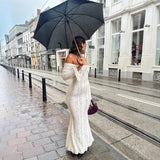 Fongt Women's Dress 2025 New Fashion Elegant Sexy One-Word Shoulder Lace Dress