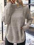 Fongt And Winter Women's Sweater Fashion High-Pin Open Fork Cover Long-Sleeved Knitted Shirt Woman