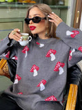 Fongt Temperament Women's Loose Lazy Languid Mushroom Prints Sleeve Sweater Women's Autumn Casual
