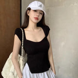 Women's Crop Top Summer Korean version Slim Fashion Short-Sleeved T-Shirt-Outfit