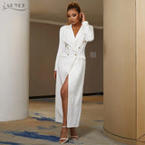 Black Blazers Trench Suit Coats Women 2022 New Winter Sexy Long Sleeve Buttons Elegant V Neck Outwear Maxi Jackets