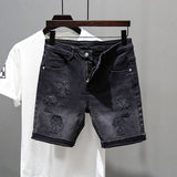 Fongt Black Denim Shorts Men's Summer Slim Retro Mids Pants Gradient Elastic Five-Point Trousers