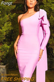 Sleeve Bandage Dress 2023 New Womens Yellow Bandage Dress Elegant Sexy Bowknot Evening Club Party Dress High Quality