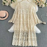 Fongt Wind With Thin Crochet Crocheted Cardigan Women's Holiday Wind Wearing Shawl Coat Long Sunscreen Shirt