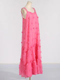 Fongt 2025 New Fashion Design Feel Shoulder Strap Three-Dimensional Flowers Embellished Large Dress With Long Cake Dress Dress