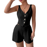 Fongt Temperament Thin Commuter Vest Shorts Solid Color Two-Piece Set