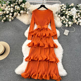Fongt Banquet Dress High-End Light Luxury Niche Lotus Leaf-Side Cake Dress Heavy Industry Folds Long