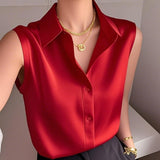 Fongt Gentle Style White Polo Collar Sleeveless Shirt Women's Summer New Casual Temperament Small Shirt