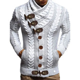 Fongt Men's Turtleneck Button Horn Buckle Knit Fashion Cardigan Men's