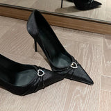 Fongt High-Heeled Women 2025 New Spring And Autumn Fine Heel Love Water Diamond Temperament French Style With Skirt Single Shoes