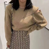 2021 New Autunm Winter Women Sweaters Pullovers Zipper Cutout Vintage Fashionable Knitted Elegant Wild Tops