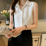 Fongt Style Summer Solid Color Basic Vest Vest Women Wear A Shirt Sleeveless Chiffon Bottom Inside The Top-Outfit