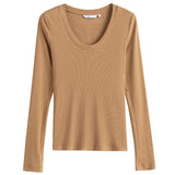 Office Lady Newly Autumn 2021 U-neck Wool Sweater Women Long-sleeved Slim Black Bottoming Shirt Women Grey