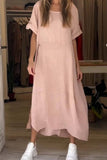 Fongt 2025 Women's Summer Style Relaxed Casual Solid-Sleeved Cotton Dress