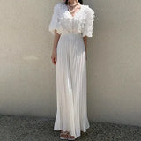High Waist Ruched Pants Women Spring Summer Casual Pleated Trousers Solid All Match Wide Leg Pants Fashion Bottoms-Outfit