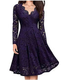 Women's Elegant Lace Dress for Party Evening Club Vintage Long Sleeve V Neck Solid Bridesmaid Dress Slim Mini Dress