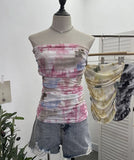 Fongt Splash Ink Dye Mesh Wrap Chest Vest Irregular Stacked Folded Sleeveless Top 9950