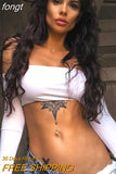 Sleeve Top Corset Top Women Off Shoulder T-Shirt New Year White Crop Top Fall Winter Sexy Solid Tees Streetwear Y2K