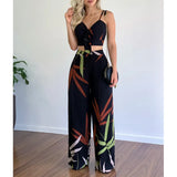 Fongt Set Of Women's Personality Temperament Straight Trousers Sexy Top Fashion Casual Set