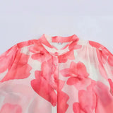 Fongt Summer French Commuting Wind Tie Dye Floral Print Collar Long-Sleeved Loose Shirt