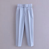 Fongt 2025 New 褶皱 Multi-Colored Harun Pants Casual Solid-Colored Small-Footed Women's Trousers Belt