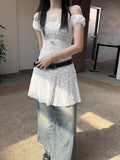 Fongt Cloth Forget Niche Design Sense Shoulder Perspective Lace Dress Tice Dress A Word Version Low-Rise Thin Short Dress