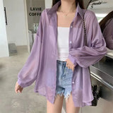 Fongt Thin Coat Women's Summer New Loose Anti-Ultraviolet Breathable Ice Sleeve Shirt Long-Sleeved