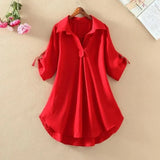 Summer New Fashion Solid Basics Loose Chiffon Blouses for Women Pullovers Polo Neck Short Sleeve Casual Commuter Shirts-Outfit