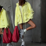 Fongt Solid Color Collection Waist-Fitting Wind Coat Drawstring Adjustment Waist Loose Tide High-Sensing Zipper