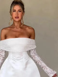 Lace Off-shoulder Patchwork Solid Mini Dress-Outfit