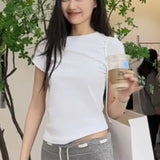 Fongt Summer White Cotton Skin On The Shoulder Thin T-Shirt Commuting Design Gray Simple Skirt Set