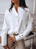 White Blouse Womens Casual Fashion Stand Collar Long Sleeve Plus Size Office Ladies Shirt Elegant Female Tops And