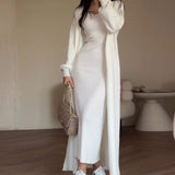 Fongt 2025 New Fashion Solid Color Long Knitwear Dress Elegant Suit Woman