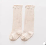 1 Pair Spring Autumn Winter Cotton Lace Double Needle Children Breathable Socks Solid Baby Girls Knee Socks