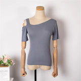 New 2022 Chic Korean Fashion Off Shoulder Knitted Sexy Sweaters Women Summer Vintage Elegant Lady Short Tops