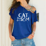 Fongt Explosion Casual Slanted Shoulders Cross Irregular Short-Sleeved Print Women T-Shirts