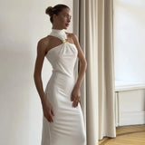 Fongt Spring-Summer Explosion Women's Metal Buckle Long Dress Dress