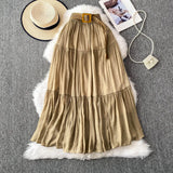 Fongt Half-Dress Women's Dress 2025 Summer Small Medium Long Leisure High-Rise Thin Thong Ponve Cake Skirt