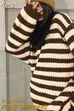 Vintage Striped Sweater Women Harajuku Knitted Oversized Pullover Jumper Loose Casual Chic Long Sleeve Tops