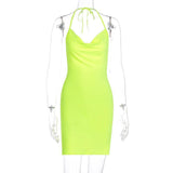 Fongt Women's New 2023 Spring Ins Wind Fashion Slit Bow Exposed Back Hanging Neck Short Dress