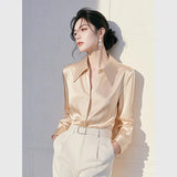 Fongt Elegant Apricot-Colored Long-Sleeved Shirt Women's Spring And Autumn New Commuting Meat Cover Shirt