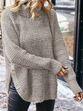 Fongt And Winter Women's Sweater Fashion High-Pin Open Fork Cover Long-Sleeved Knitted Shirt Woman