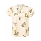 Fongt Independently Designed And Developed A New Casual Summer V-Neck Printed Lotus Leaf Sleeve Jacket-Outfit