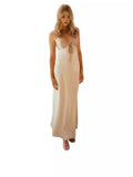 Collared With Ribbon Super Long V-Neck Sexy Dress